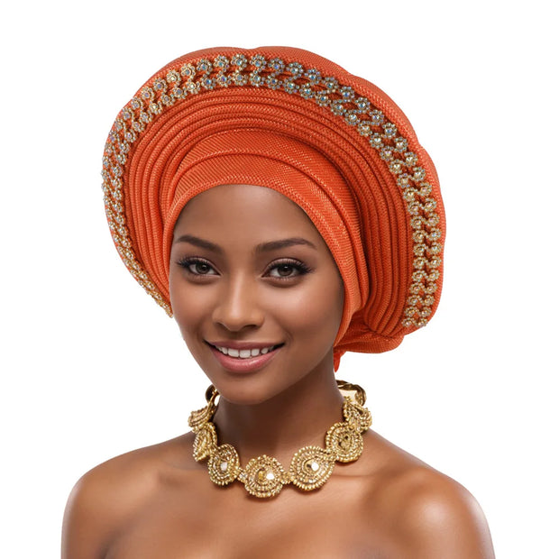 2025 New African Headtie Turban Nigeria Auto Gele Head Wraps Auto Gele Women's Turban Cap Wedding Geles Muslim Head Wraps Bonnet