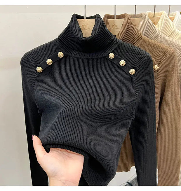 2024 Autumn and Winter New Cashmere Sweater Women's Turtleneck Long sleeved Knit Pullover Slim Cashmere Sweater