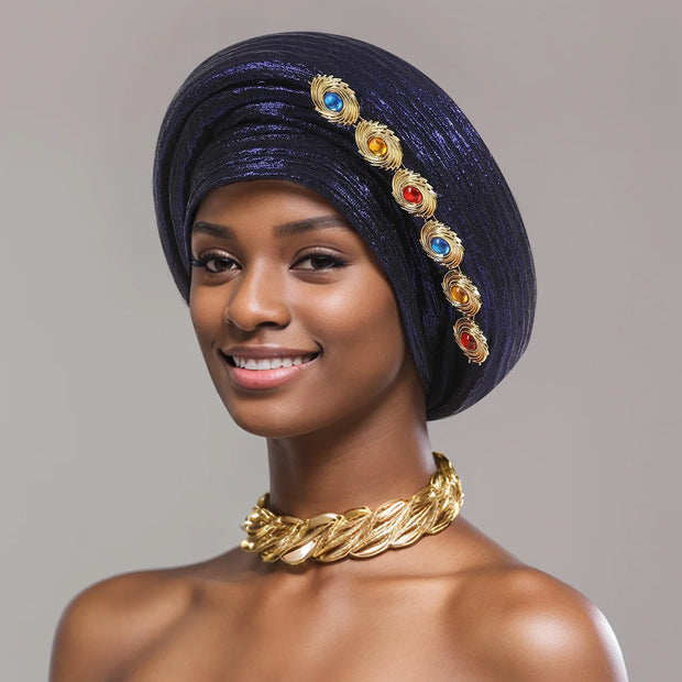 Nigerian Wedding Geles African Headtie Auto Gele Turbans for Women Aso Oke Fabric Muslim Headwear Headpiece Female Head Wraps