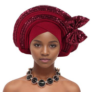 Pre-Tied Africa Braid Aso Oke Auto Gele Headtie Already Made Nigerian Turbans for Women African Head Wrap Bonnet for Party 1Set