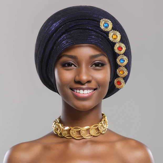 Nigerian Wedding Geles African Headtie Auto Gele Turbans for Women Aso Oke Fabric Muslim Headwear Headpiece Female Head Wraps