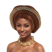 2025 New African Headtie Turban Nigeria Auto Gele Head Wraps Auto Gele Women's Turban Cap Wedding Geles Muslim Head Wraps Bonnet