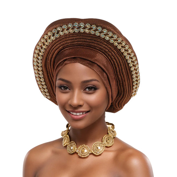 2025 New African Headtie Turban Nigeria Auto Gele Head Wraps Auto Gele Women's Turban Cap Wedding Geles Muslim Head Wraps Bonnet