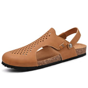 2024 Men Genuine Leather Shoes Men's Sandals Durable Handmade Stitching Close Toe Non Slip Shoes For Indoor Outdoor Beach