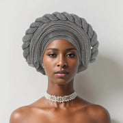 2025 New African Braid Auto Gele Wedding Party Head Wrap Muslim Women Hijab Bonnet Turban Cap Nigeria Already Made Aso Oke Hat