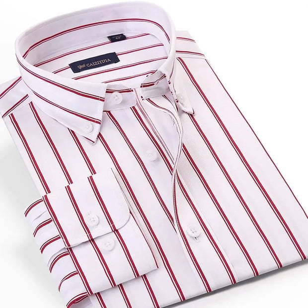 Men's Striped Long Sleeve Elegant Dress Shirt Bamboo Fiber Without Pocket Standard Fit Casual Button Down Male Business Shirts