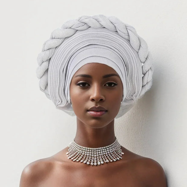 Pre-Tied Africa Braid Aso Oke Auto Gele Headtie Already Made Nigerian Turbans for Women African Head Wrap Bonnet for Party 1Set