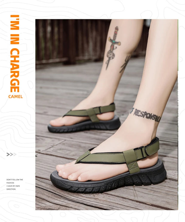 2024 Men Sandals Fashion Leather Men’s Beach Sandals Casual Shoes Flip Flops Men‘s Slippers Sneakers Summer Sandalias Platform