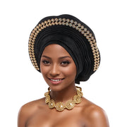 2025 New African Headtie Turban Nigeria Auto Gele Head Wraps Auto Gele Women's Turban Cap Wedding Geles Muslim Head Wraps Bonnet