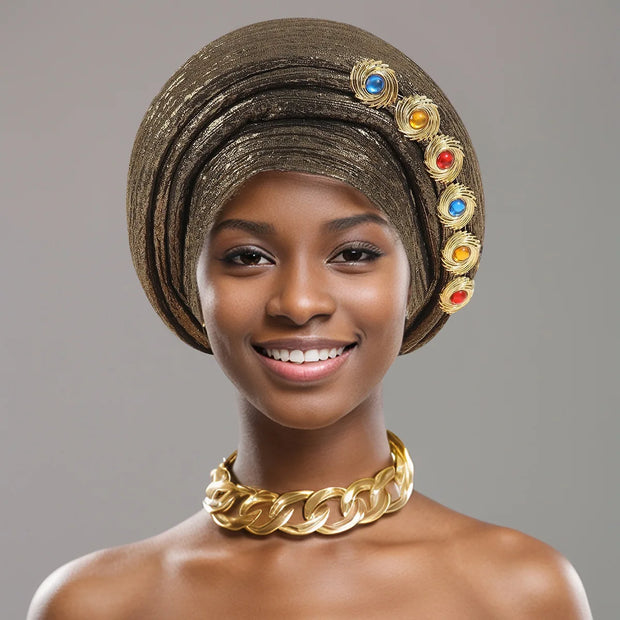 Nigerian Wedding Geles African Headtie Auto Gele Turbans for Women Aso Oke Fabric Muslim Headwear Headpiece Female Head Wraps