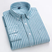 Mens Vertical Striped Shirts Pure Cotton Regular Fit Oxford Dress Shirt Male Button Down Long Sleeve Casual Shirts with Pocket