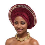 2025 New African Headtie Turban Nigeria Auto Gele Head Wraps Auto Gele Women's Turban Cap Wedding Geles Muslim Head Wraps Bonnet