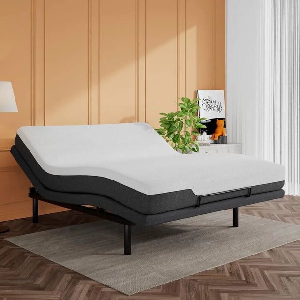 King Adjustable Bed Frame with Upgraded Motors, Wireless Remote Control, Independent Head & Foot Incline, Upholstered Bed Frame
