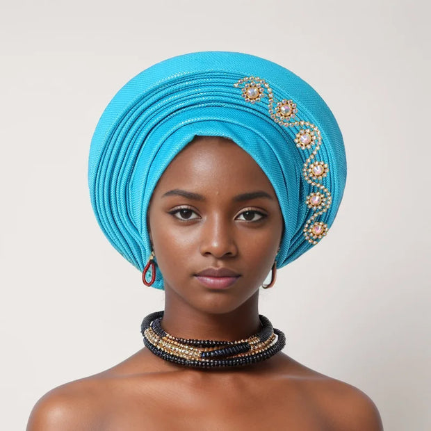 Nigeria Head Ties Diamonds Auto Gele Women Headwear Wrap Wedding Muslim Hijab Bonnets Fashion Headgear African Headtie Turban