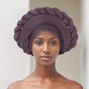 Pre-Tied Africa Braid Aso Oke Auto Gele Headtie Already Made Nigerian Turbans for Women African Head Wrap Bonnet for Party 1Set