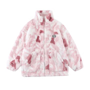 New Women's Tie Dye Lamb Fleece Jacket Autumn Winter Zipper Outerwear Warm Plush Jackets Harajuku Casual Loose Female Thick Coat