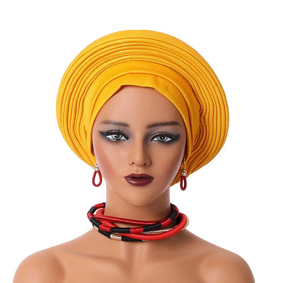 Elegant African Headtie Turban Already Made Solid Women's Auto Gele Female Head Wraps Nigeria Head Ties Wedding Party Headgear