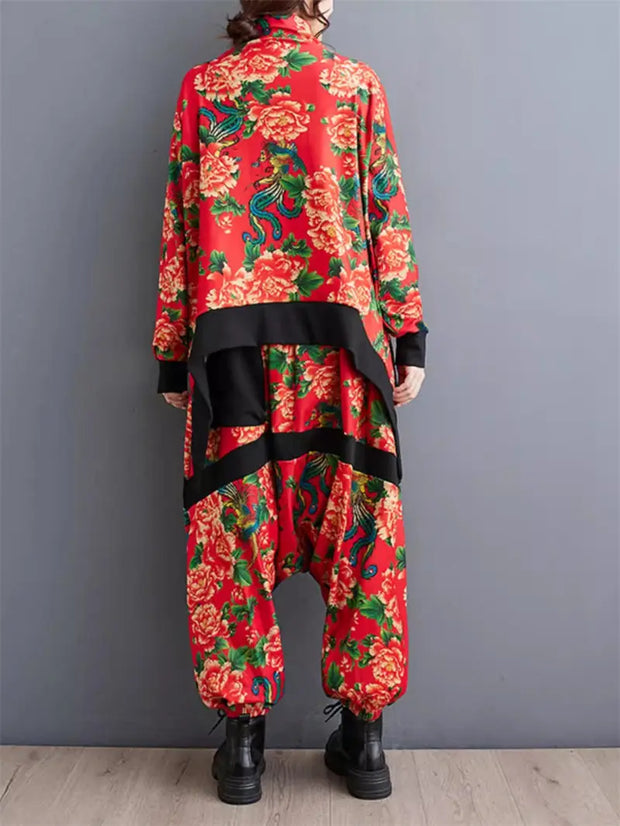 Design Retro Ethnic Style Two Piece Set Women Outfit 2024 Spring Casual Irregular Half High Neck Top + Harem Pants Suit Z4835