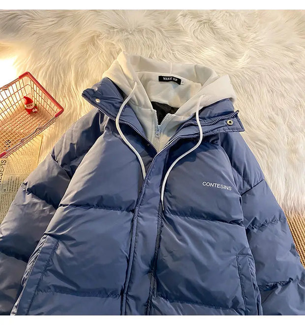 Korean Version Winter New Winter Leisure Cotton Clothes Women Y2K Multi-functional Fake Two Pocket Zipper Down Jacket Thick Coat