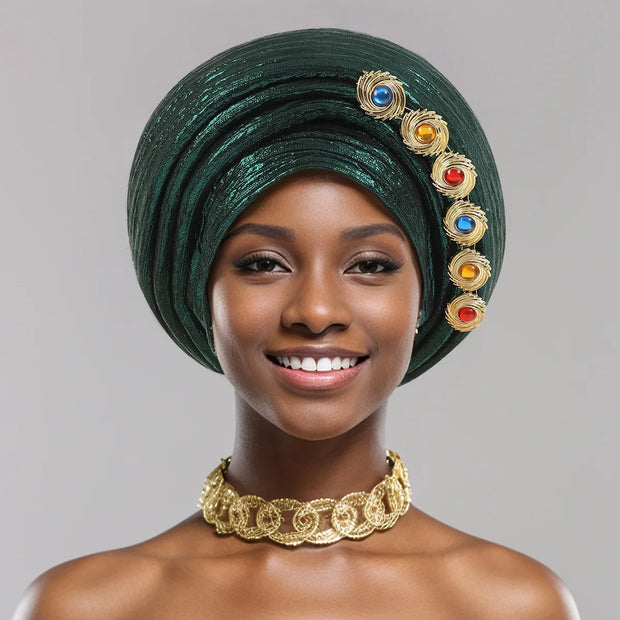 Nigerian Wedding Geles African Headtie Auto Gele Turbans for Women Aso Oke Fabric Muslim Headwear Headpiece Female Head Wraps