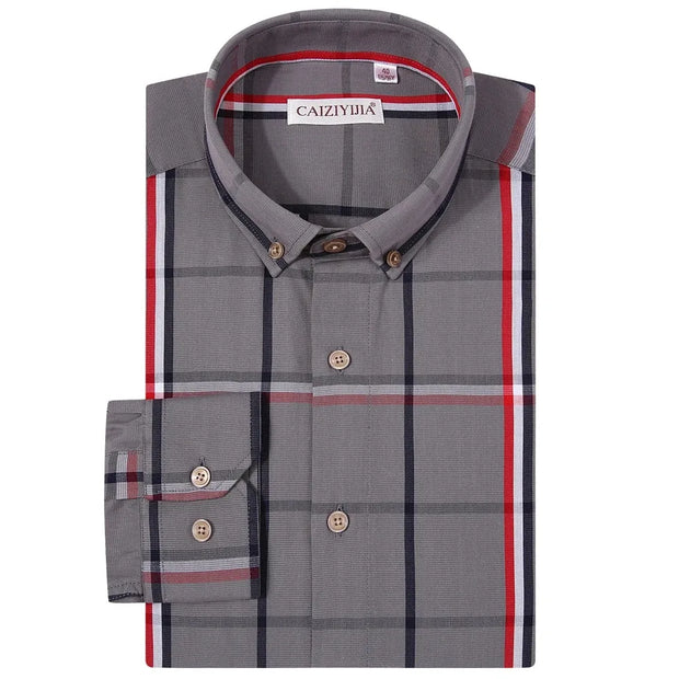 Mens 100% Cotton Check Long Sleeve Shirt No Pocket Stylish Casual Comfortable Standard Fit Gingham Plaid Male Button Down Shirts