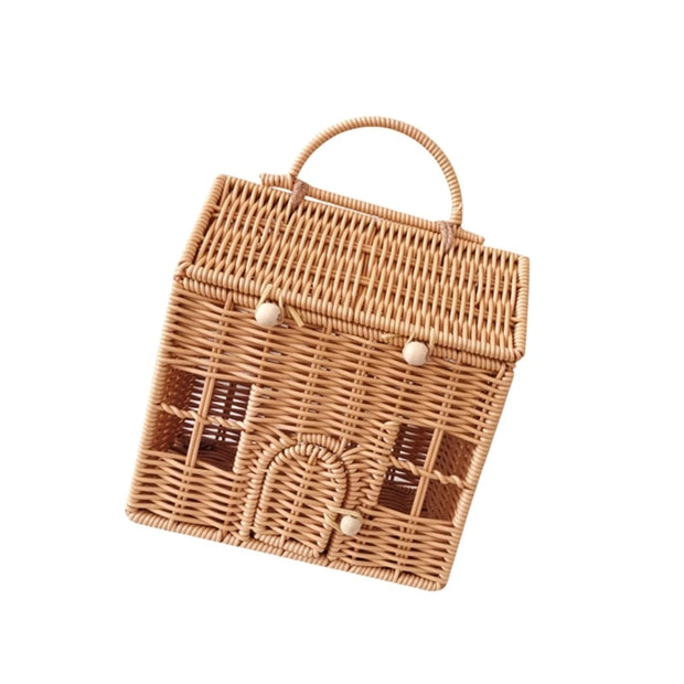 Plastic Wicker Picnics Basket with Handle Elegant House Shaped Rattan Suitcase Stylish Christmas Gift Packaging Box