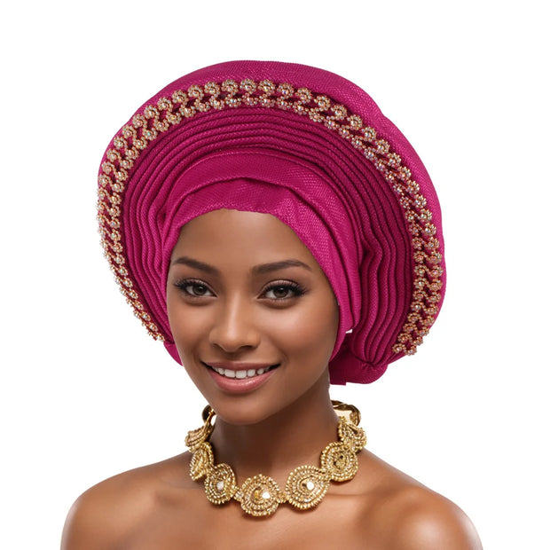 2025 New African Headtie Turban Nigeria Auto Gele Head Wraps Auto Gele Women's Turban Cap Wedding Geles Muslim Head Wraps Bonnet