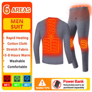 Men Winter Thermal Heated Jacket Vest Heated Underwear Women's Ski Suit USB Electric Heating Clothing Fleece Thermal Long Johns