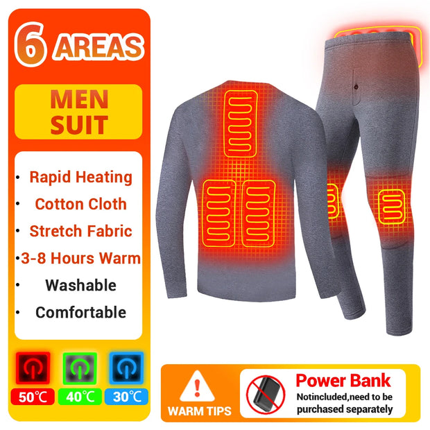 Men Winter Thermal Heated Jacket Vest Heated Underwear Women's Ski Suit USB Electric Heating Clothing Fleece Thermal Long Johns