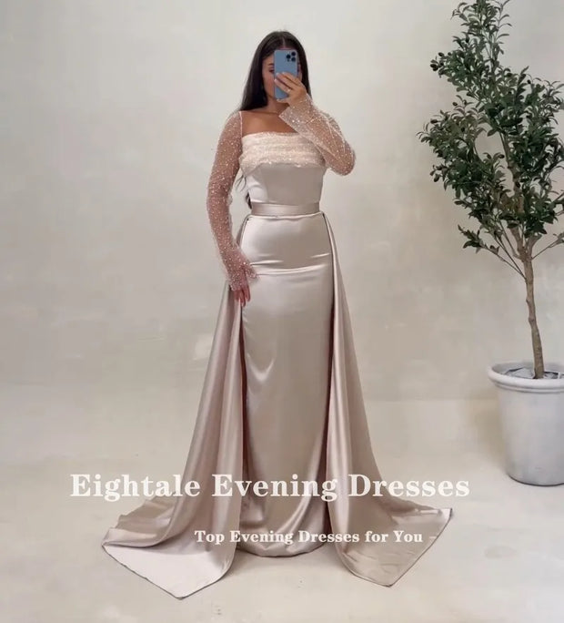 Eightale Pink Evening Dresses with Detachable Skirt Sequin Long Sleeve Customized Prom Party Gown Wedding sukienki na studniówkę