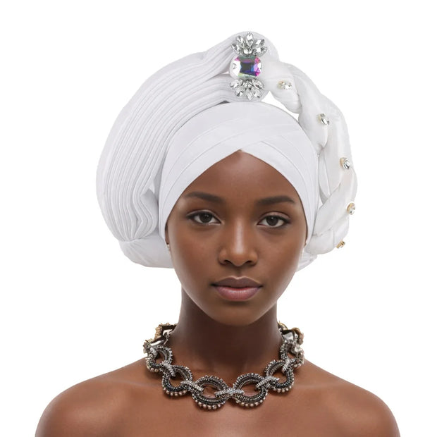 Pre-Tied Africa Braid Aso Oke Auto Gele Headtie Already Made Nigerian Turbans for Women African Head Wrap Bonnet for Party 1Set