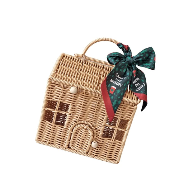 Plastic Wicker Picnics Basket with Handle Elegant House Shaped Rattan Suitcase Stylish Christmas Gift Packaging Box