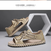 2024 Summer Mens Casual Sandals Fashion Round Toe Beach Man Sandals Comfort Soft Bottom Pu Leather Microfiber Handmade Stitching