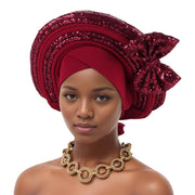 Pre-Tied Africa Braid Aso Oke Auto Gele Headtie Already Made Nigerian Turbans for Women African Head Wrap Bonnet for Party 1Set