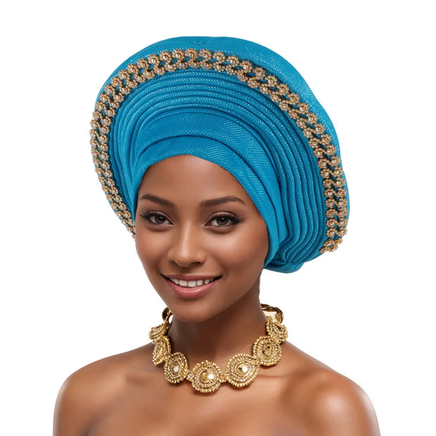 2025 New African Headtie Turban Nigeria Auto Gele Head Wraps Auto Gele Women's Turban Cap Wedding Geles Muslim Head Wraps Bonnet