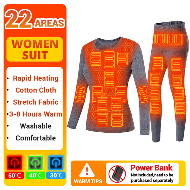 Men Winter Thermal Heated Jacket Vest Heated Underwear Women's Ski Suit USB Electric Heating Clothing Fleece Thermal Long Johns