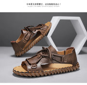 2024 Summer Mens Casual Sandals Fashion Round Toe Beach Man Sandals Comfort Soft Bottom Pu Leather Microfiber Handmade Stitching