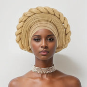 Pre-Tied Africa Braid Aso Oke Auto Gele Headtie Already Made Nigerian Turbans for Women African Head Wrap Bonnet for Party 1Set