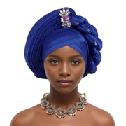 Pre-Tied Africa Braid Aso Oke Auto Gele Headtie Already Made Nigerian Turbans for Women African Head Wrap Bonnet for Party 1Set