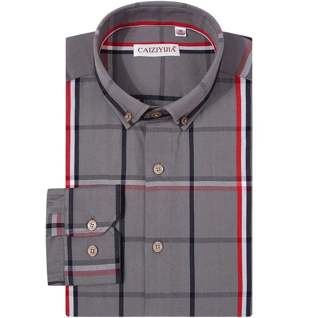 Mens 100% Cotton Check Long Sleeve Shirt No Pocket Stylish Casual Comfortable Standard Fit Gingham Plaid Male Button Down Shirts