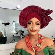 Pre-Tied Africa Braid Aso Oke Auto Gele Headtie Already Made Nigerian Turbans for Women African Head Wrap Bonnet for Party 1Set