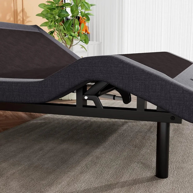 King Adjustable Bed Frame with Upgraded Motors, Wireless Remote Control, Independent Head & Foot Incline, Upholstered Bed Frame