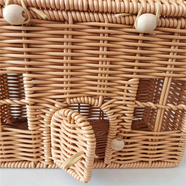 Plastic Wicker Picnics Basket with Handle Elegant House Shaped Rattan Suitcase Stylish Christmas Gift Packaging Box