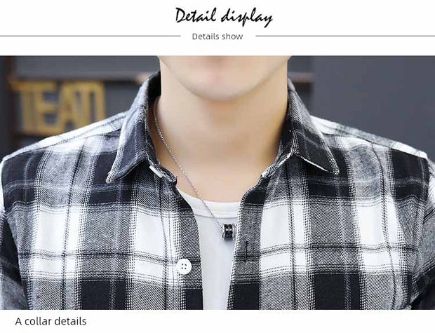 Long sleeve Shirts Men's Plaid Trendy Brand New Autumn and Winter Fleece-lined Korean Style Loose Casual Shirt Hong Kong Style Clothes