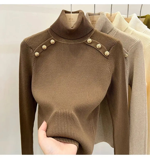 2024 Autumn and Winter New Cashmere Sweater Women's Turtleneck Long sleeved Knit Pullover Slim Cashmere Sweater