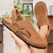 2024 Men Genuine Leather Shoes Men's Sandals Durable Handmade Stitching Close Toe Non Slip Shoes For Indoor Outdoor Beach