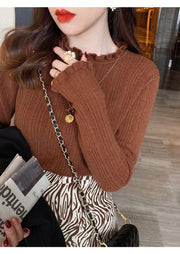 2024 Elegant Solid Basic Knitted Tops Women Turtlneck Sweater Casual Slim Pullover Korean Fashion Simple Chic Ruched Clothes