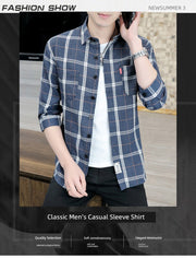 Plaid Shirts Men's Spring and Autumn Winter New Casual Popular Long sleeve Shirt Handsome Youth Cropped Half Sleeve Shirt