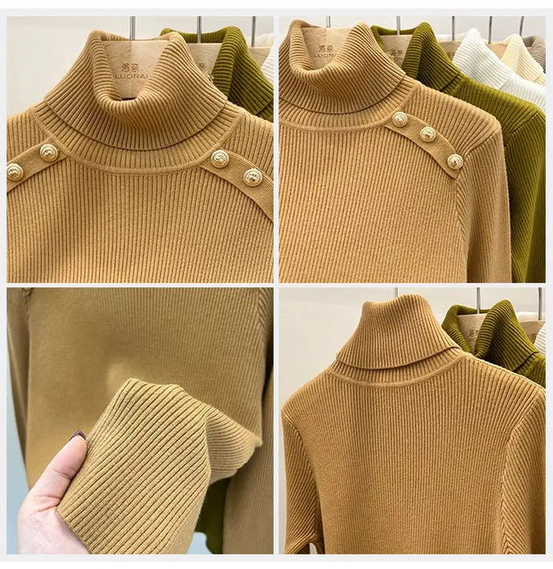 2024 Autumn and Winter New Cashmere Sweater Women's Turtleneck Long sleeved Knit Pullover Slim Cashmere Sweater