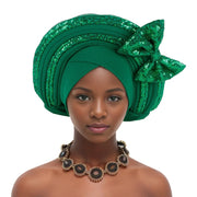 Pre-Tied Africa Braid Aso Oke Auto Gele Headtie Already Made Nigerian Turbans for Women African Head Wrap Bonnet for Party 1Set